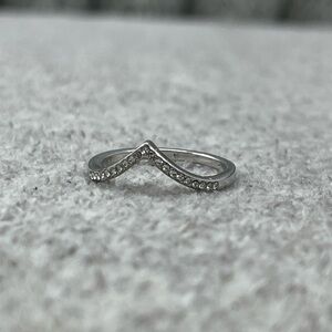 Curved Beauty Silver and White Gold Delicate V-Shape Dainty Promise Ring